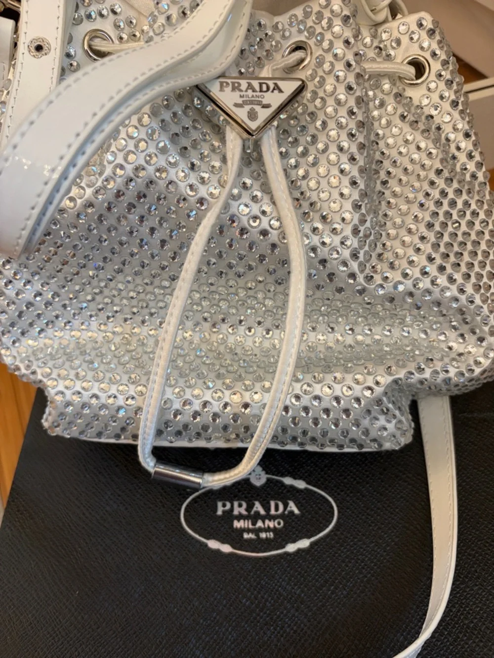 Beautiful rhinestones white bag